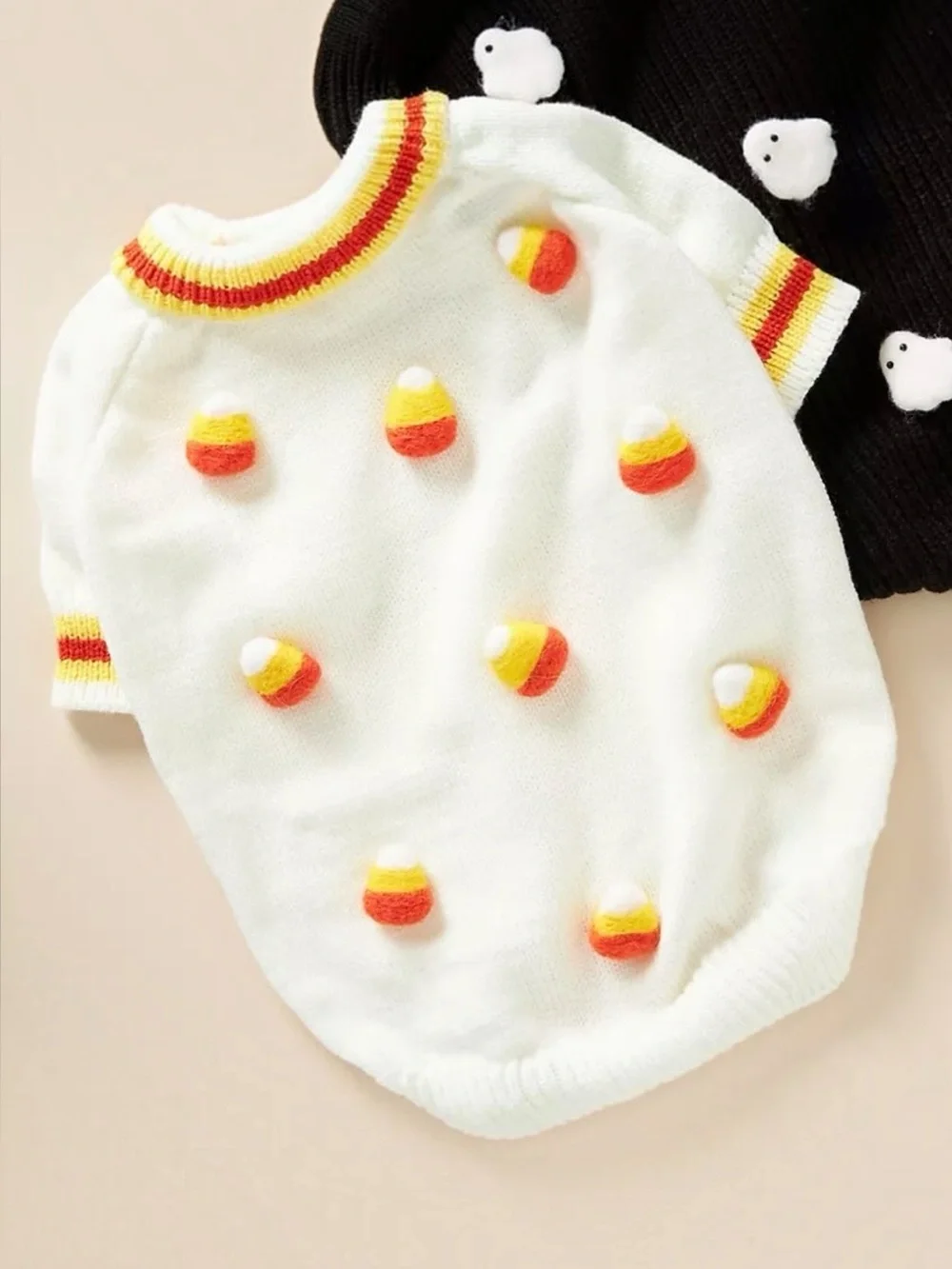 Anthropologie x Found Seasonal 3D Motif Pet Sweater in Candy Corn